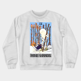 Snow Golem and Fire Wolf Pup 9 of Wands tarot Crewneck Sweatshirt